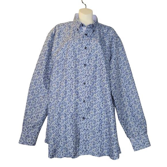 Attore Camicia Mens XXXL Long Sleeve Button Down Shirt Blue Paisley Flip Cuffs - Picture 1 of 11